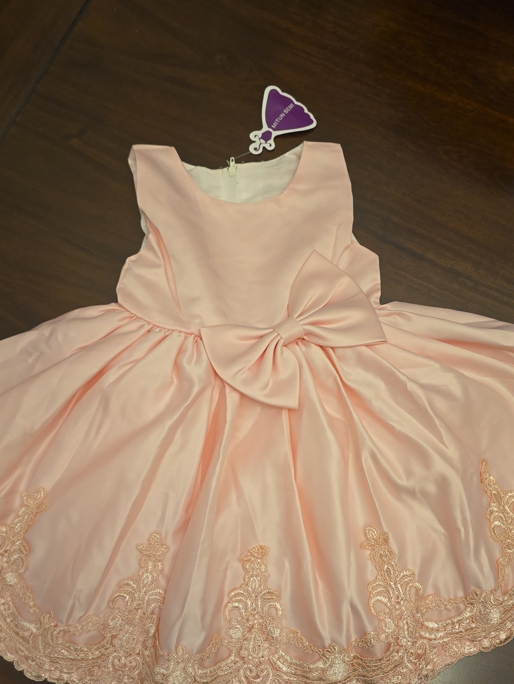 Classic Pink Satin Bow-Front Girls' Formal Dress